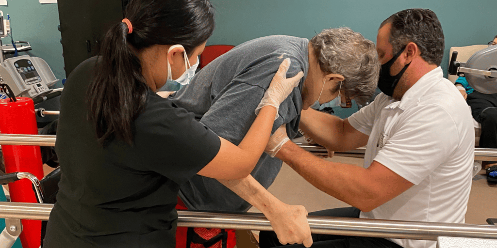 Short term rehab patient during a therapy session at skilled nursing facility